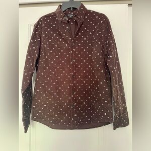 Express Men’s Chocolate Corduroy Button Up Shirt with White Pattern- NWT